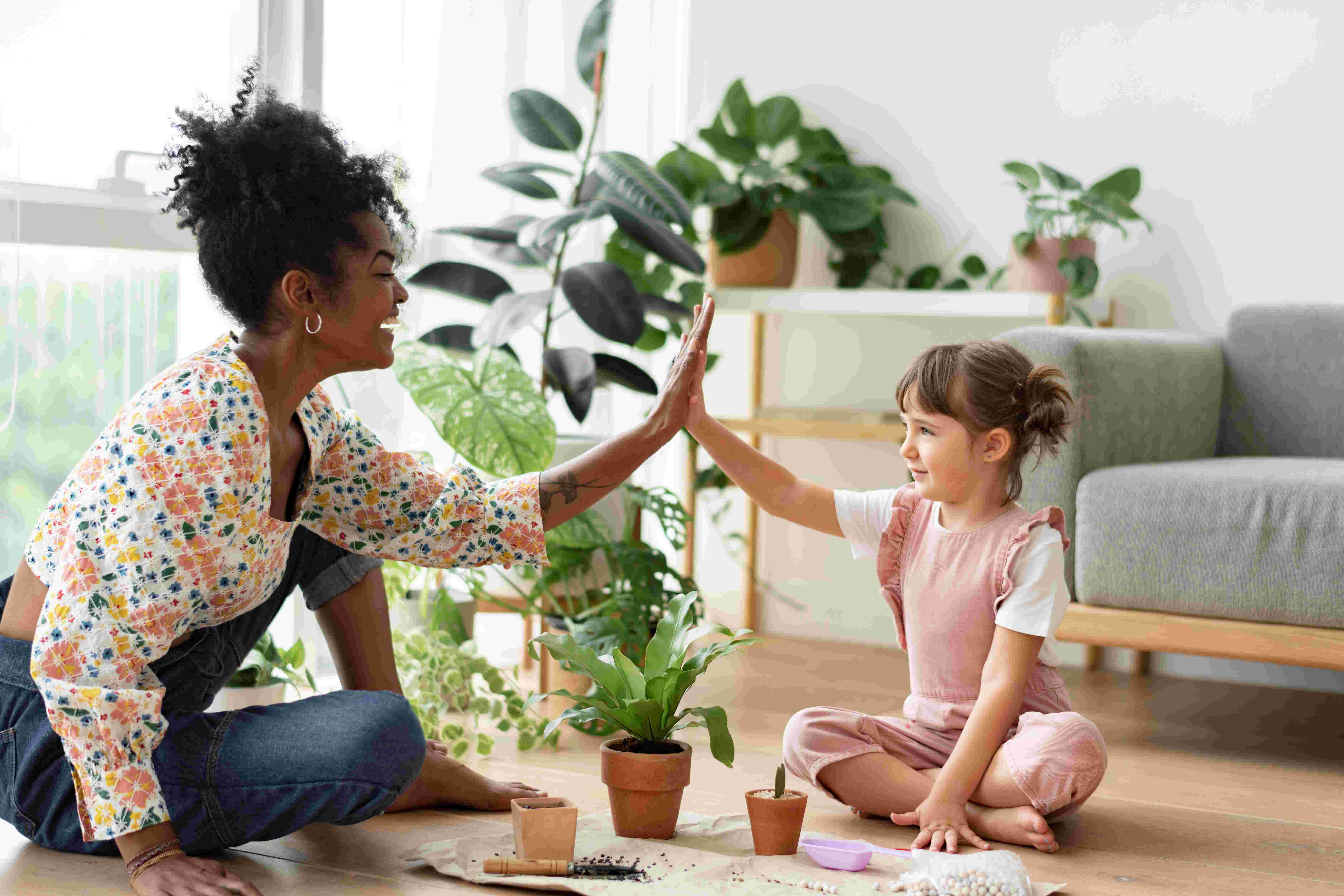 girl helping her mom